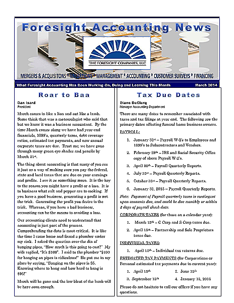 Funeral And Cemetery Consultants Blog Accounting Newsletter March 2014