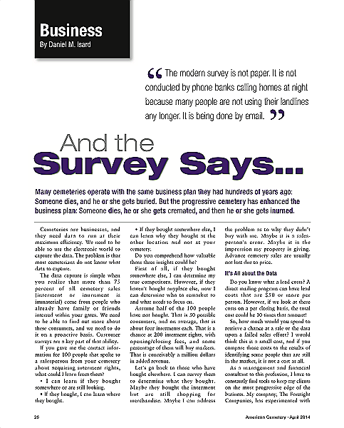 Funeral And Cemetery Consultants Blog And The Survey Says.