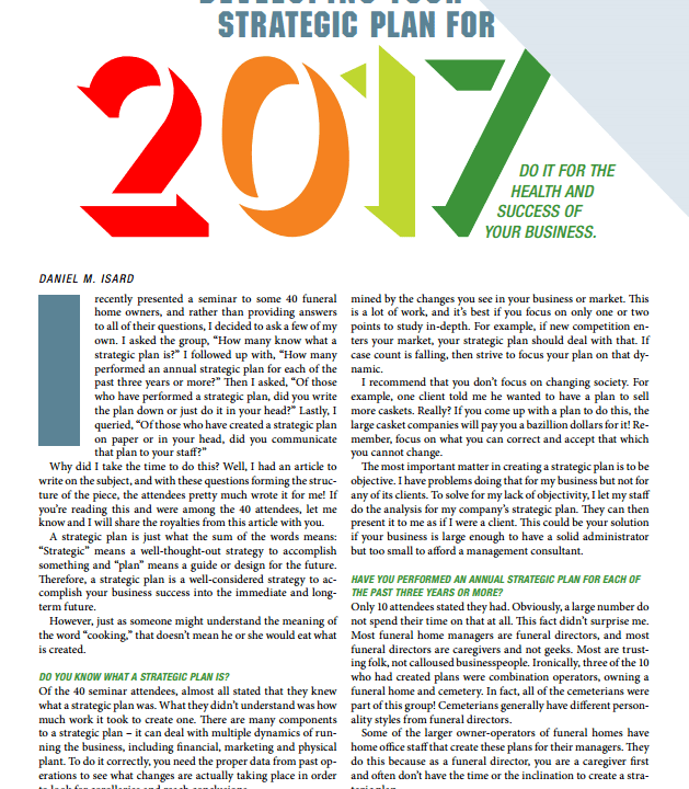 Funeral And Cemetery Consultants Dan Isard 2017