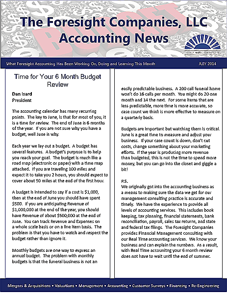 Funeral And Cemetery Consultants Dan Isard Accounting Newsletter July 2014