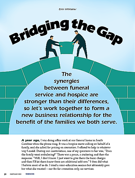 Funeral And Cemetery Consultants Dan Isard Bridging The Gap The Director February 2015 Ew