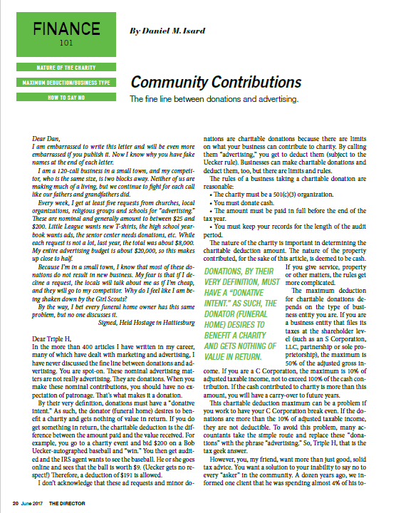 Funeral And Cemetery Consultants Dan Isard Community Contributions