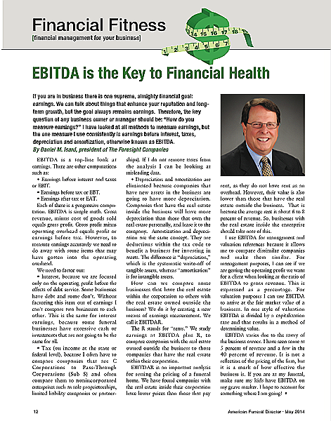 Funeral And Cemetery Consultants Dan Isard Ebitda Is The Key To Financial Health May 2014 Afd
