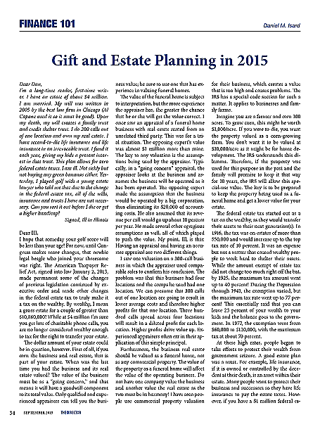 Funeral And Cemetery Consultants Dan Isard Gift And Estate Planning In 2015 Finance 101 September 2015