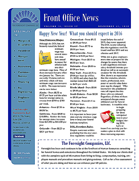 Funeral And Cemetery Consultants Dan Isard HR Newsletter December 2015
