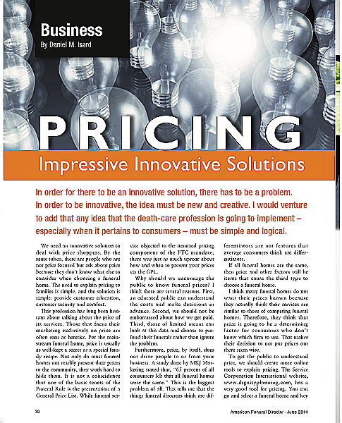 Funeral And Cemetery Consultants Dan Isard Pricing Impressive Innovative Solutions June 2014 Afd