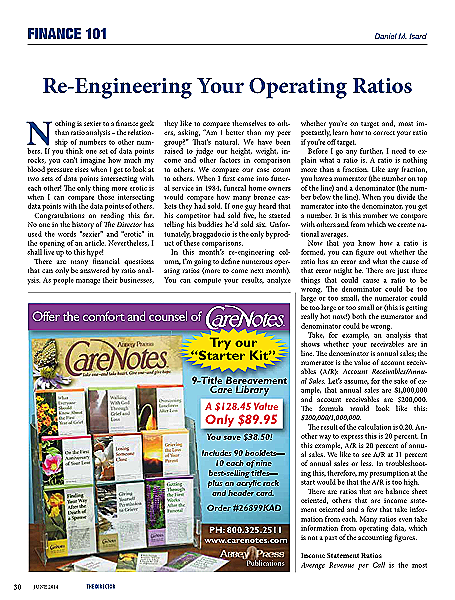 Funeral And Cemetery Consultants Dan Isard Re Engineering Your Operating Ratios June 2014 Finance 101 The Director