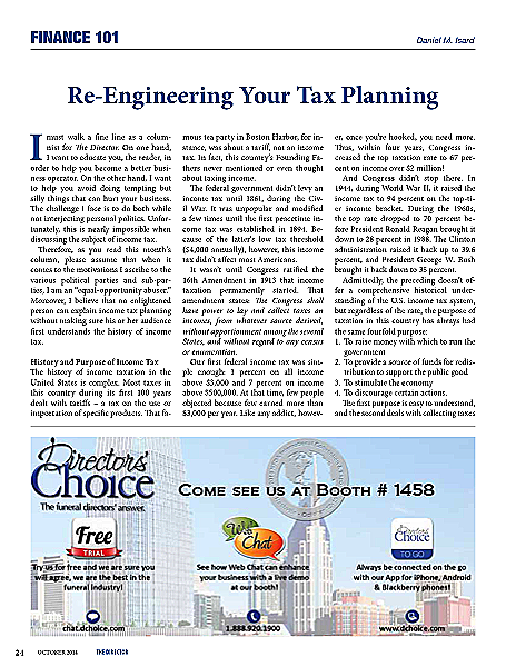 Funeral And Cemetery Consultants Dan Isard Re Engineering Your Taxes October 2014 Finance 101 The Director