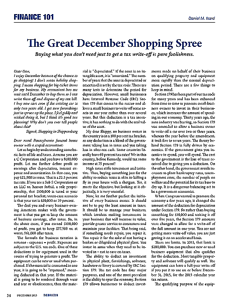 Funeral And Cemetery Consultants Dan Isard The Great December Shopping Spree Finance 101 December 2015
