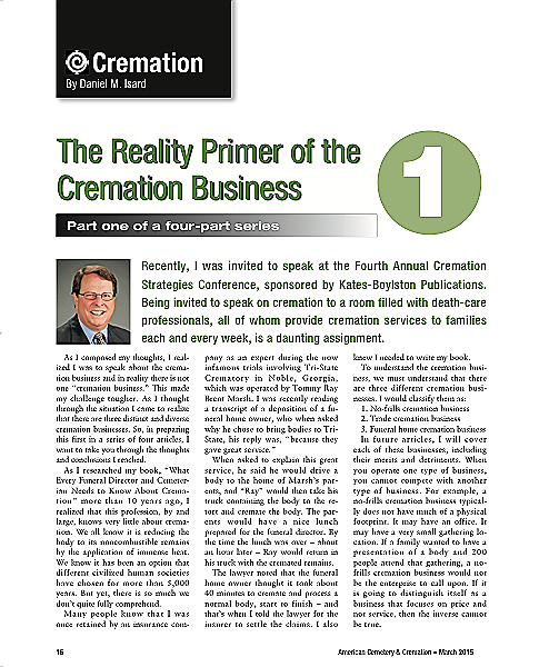Funeral And Cemetery Consultants Dan Isard The Reality Primer Of The Cremation Business Acc March 2015