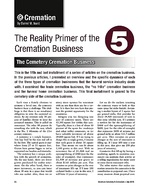 Funeral And Cemetery Consultants Dan Isard The Reality Primer Of The Cremation Business The Cemetery Cremation Business Acc July 2015
