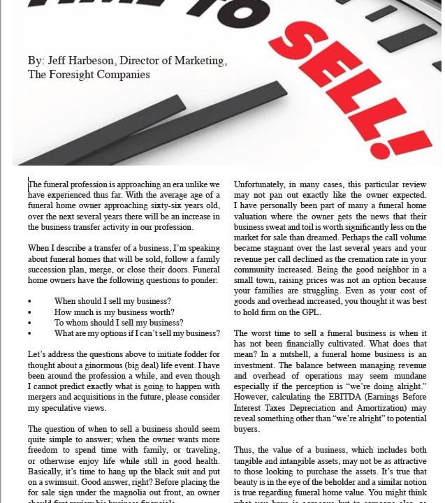 Funeral And Cemetery Consultants Dan Isard Time To Sell May 2017 Jh Page 1