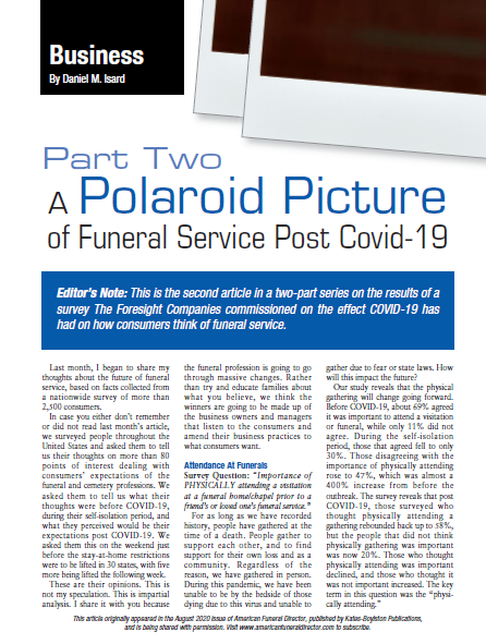 Cover of A Polaroid Picture of Funeral Service Post Covid 19 part two document