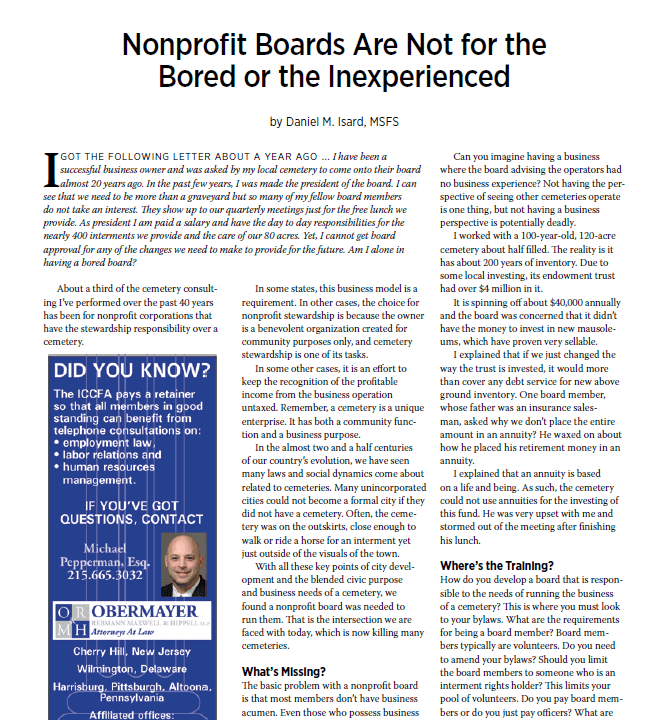 Cover of Nonprofit Boards Are Not for the Bored or the Inexperienced document