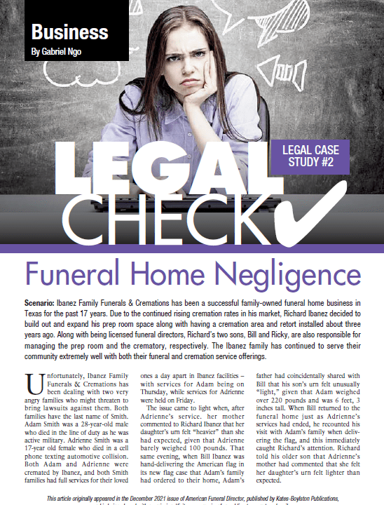 Cover of Legal Check Funeral Home Negligence document
