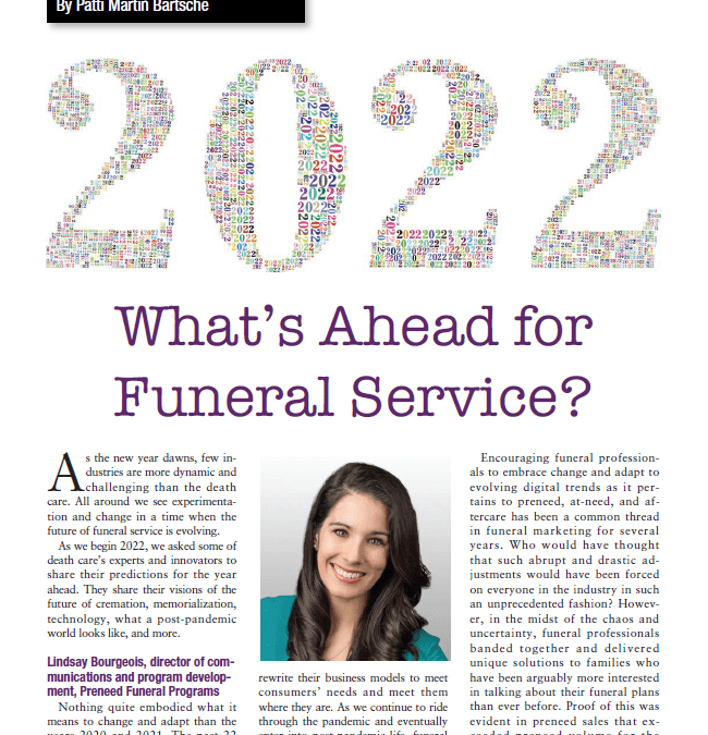 Cover of 2022 What's Ahead for Funeral Service document