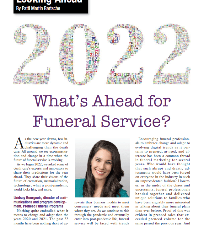 Cover of 2022 What's Ahead for Funeral Service document