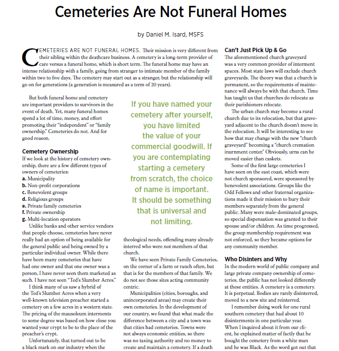 Cover for Cemeteries Are Not Funeral Homes document