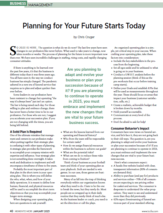 Cover of Planning for Your Future Starts Today document