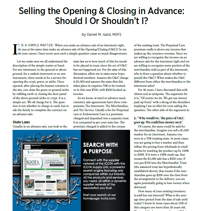 Cover of Selling the Opening & Closing in Advance: Should I Or Shouldn't I? document