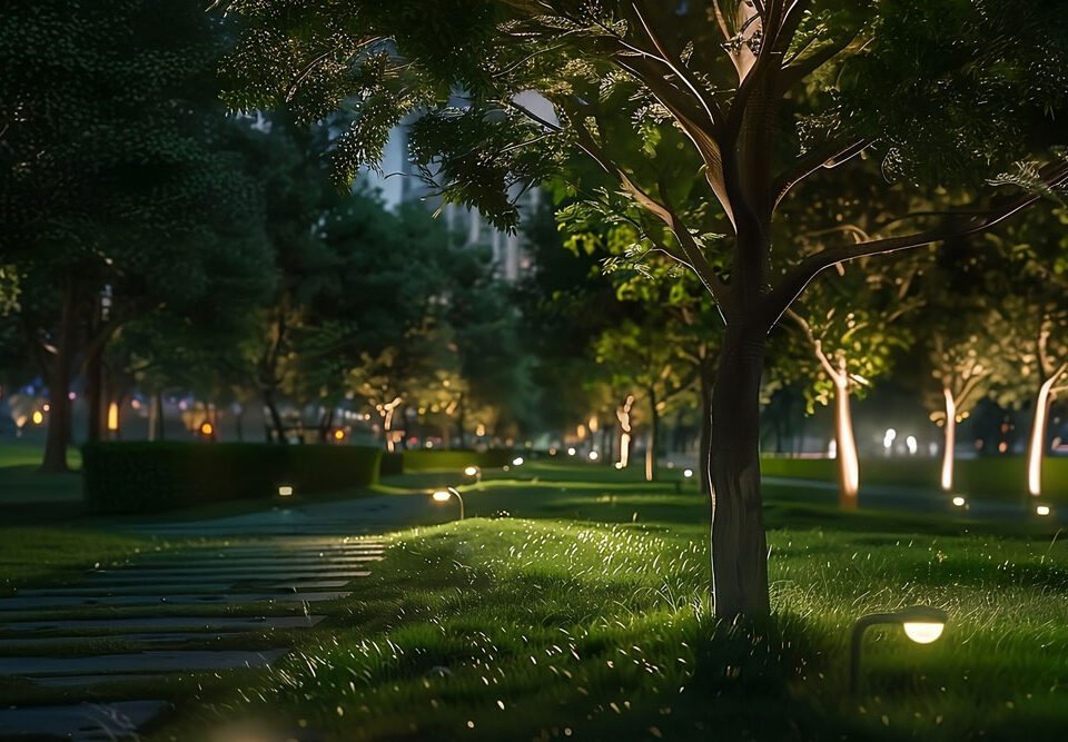 Park landscape during evening
